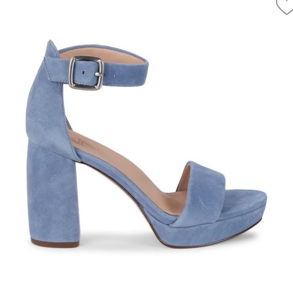 27 Edit Briar Ankle-Strap Block-Heel Suede Sandals Blue Size